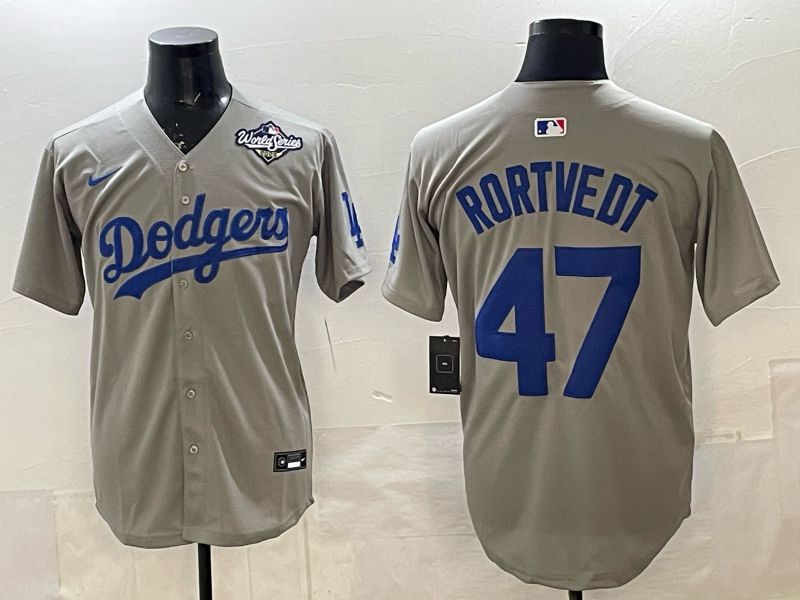 Men 2026 Nike Los Angeles Dodgers #47 Rortvedt Grey Game MLB Jersey 01